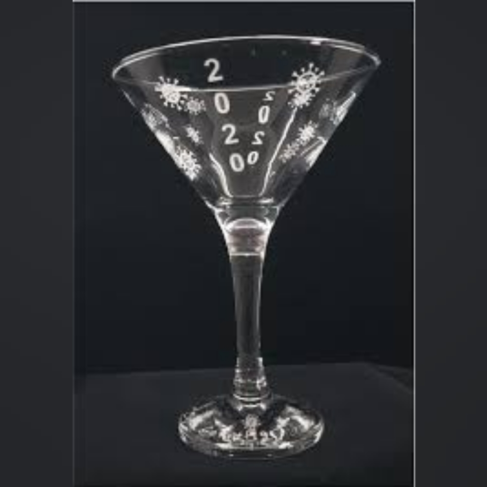 MARY DANKO WILLIAMS CUSTOM MARTINI GLASS QUARANTINE TIME I SURVIVED COVID-19